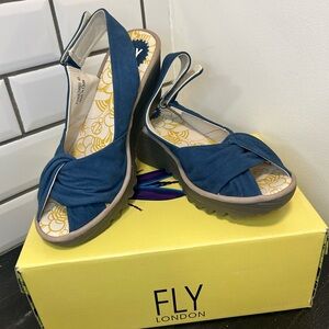 Fly London Women's Cupido Navy Wedge Sandals